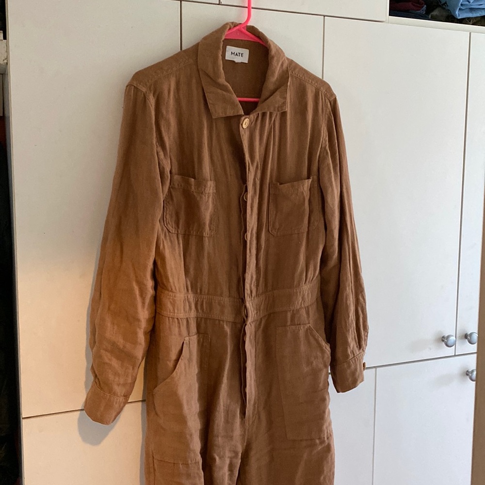 Mate tan linen jumpsuit